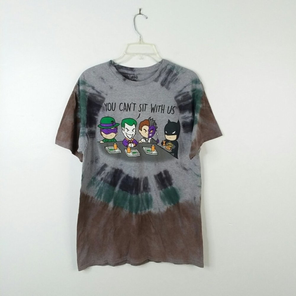 BATMAN Villain's cartoon grunge cotton up-cycled TIE DYE UNISEX t-shirt LARGE